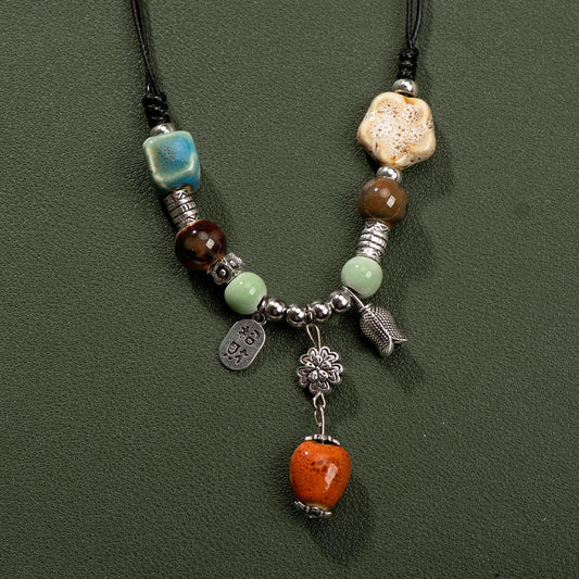 Keramikperlen Vintage handgefertigtes Halskette Leichtes und tragbares kreatives Geschenk handgefertigt
