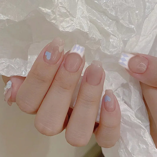 24 -stcs eenvoudige nepnagels met jelly lijm lange ballerina valse nagels volledige cover nagels tips ster konijnpatroon ontwerppers op nagel