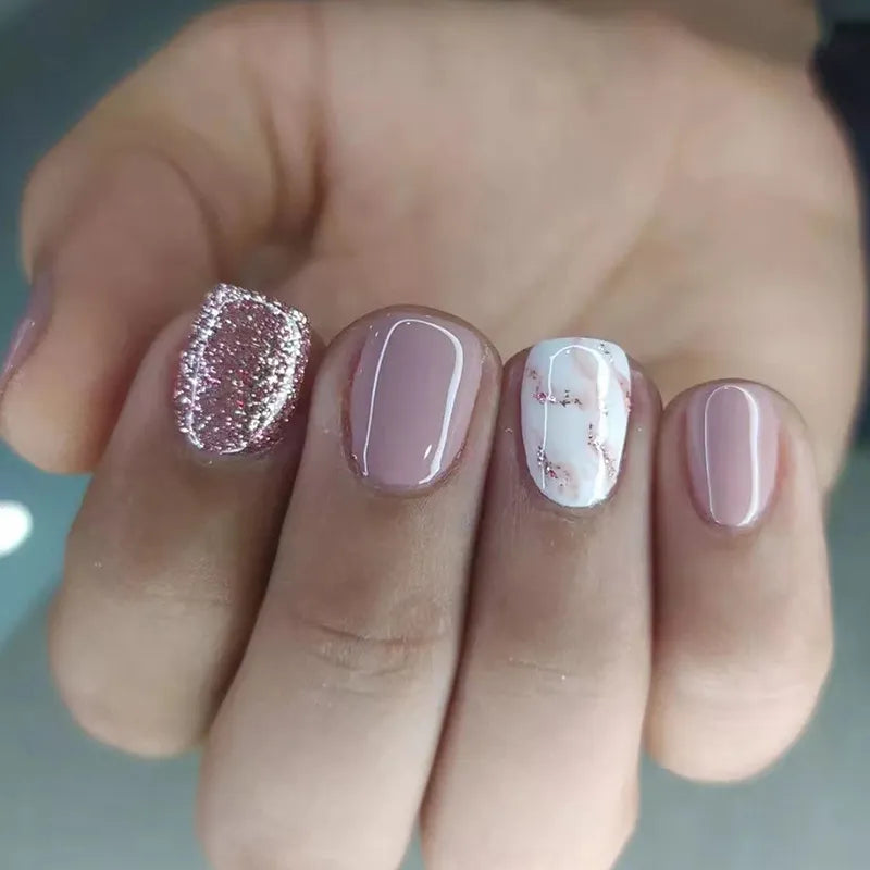 Square Faux Nails Aurora Silver Adhesive Glitter Gradient Design Détachable Fake Fingernails Couverture complète Presse sur les ongles