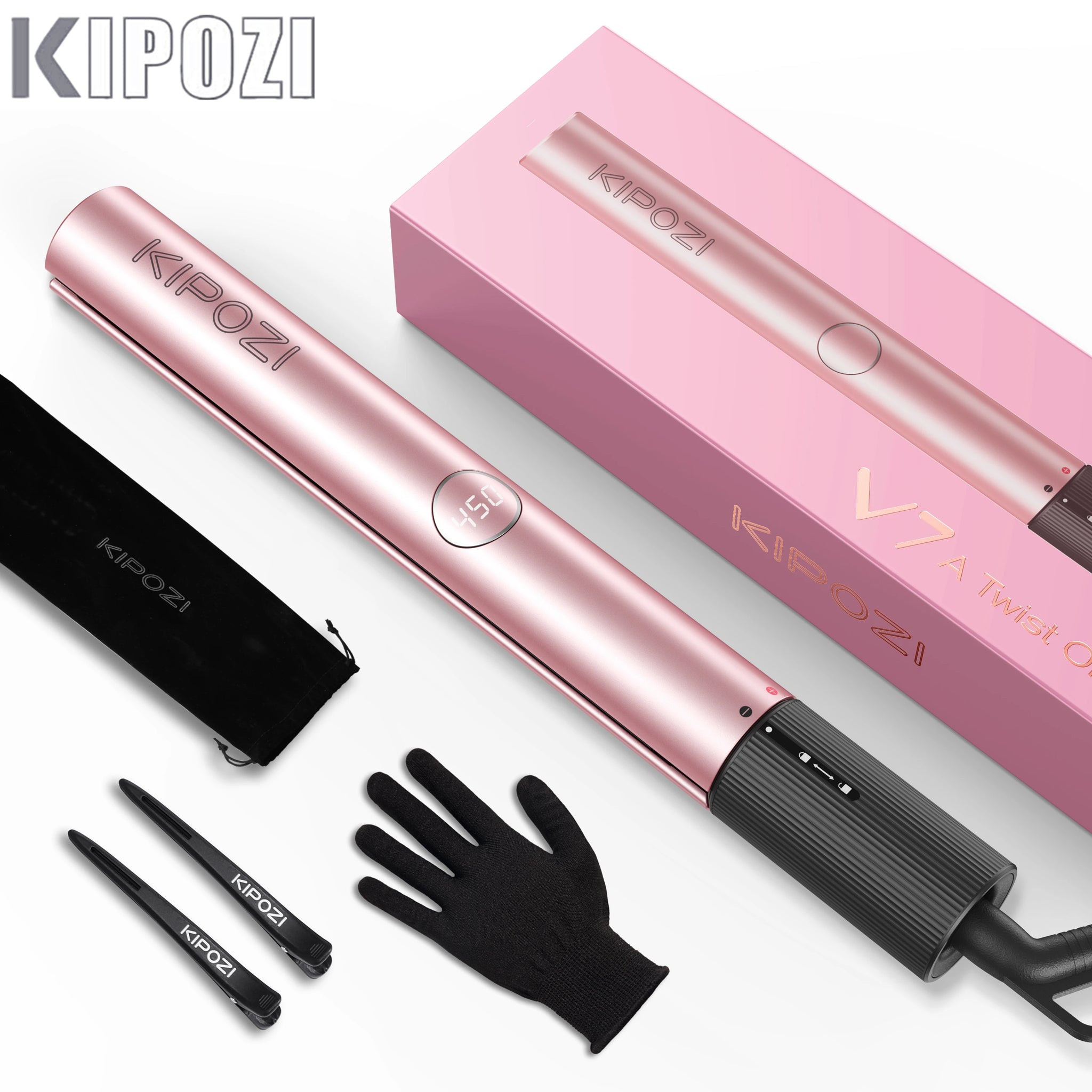 KIPOZI Professional Hair Striaghtener Nano Titanium Instant Heating Flat Iron 2 In 1 Curling Iron Hair Tool with LCD Display