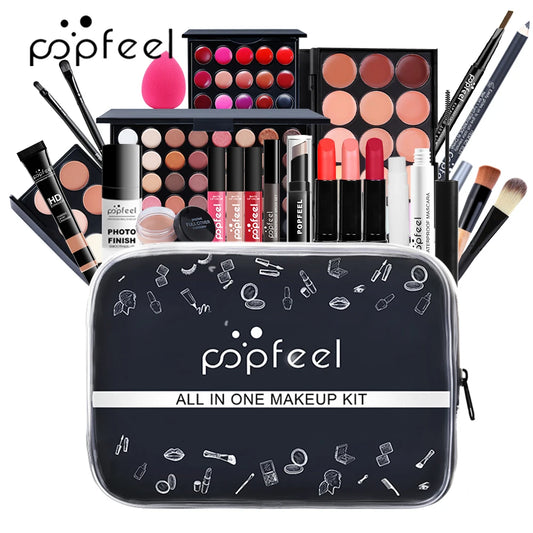 POPFEEL Complete Makeup Set - 24pcs -Warm Brown Tone Lip, Eye & Face Makeup, in Long-lasting Paste Form, Gift for Women & Girls