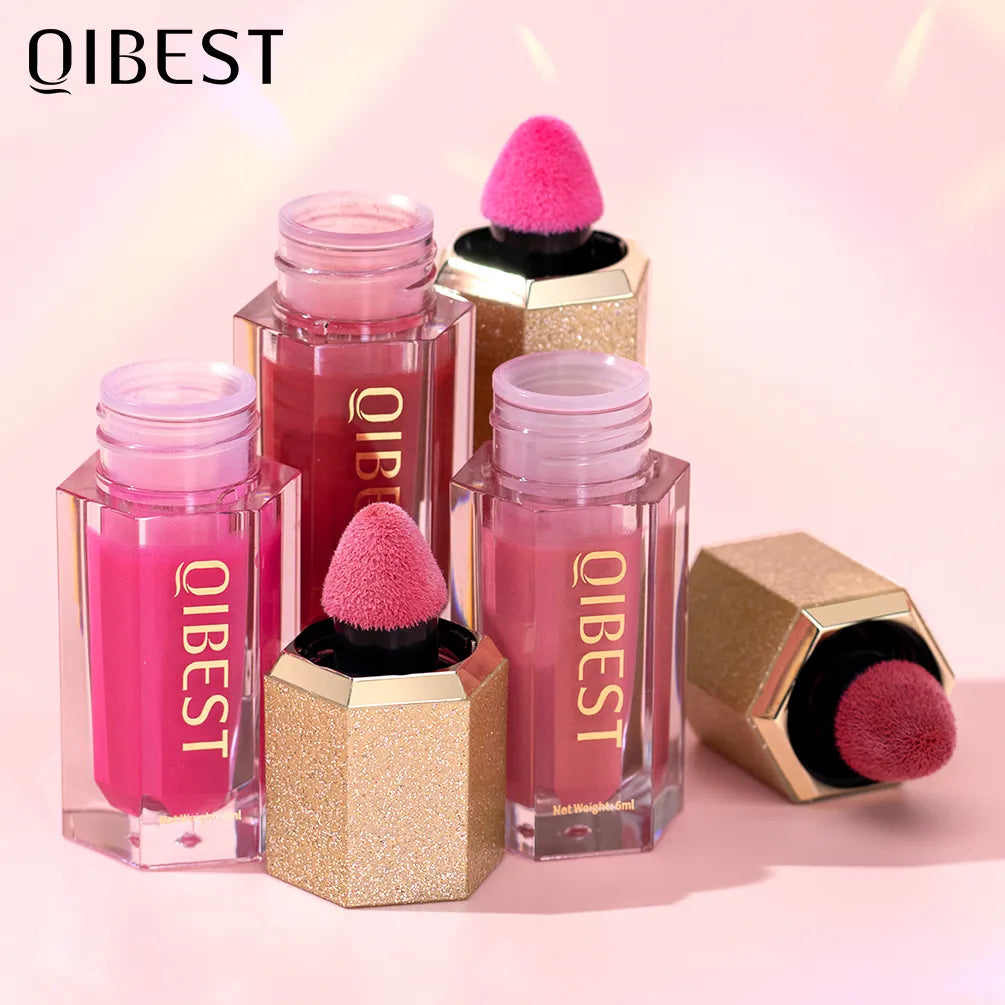 QIBEST Liquid Face Blush Natural Smooth Cheek Rouge Peach Tint Blusher Long Lasting Waterproof Liquid Highlight Contour For Face