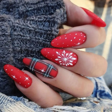 Natal False Nails Snowflake Papai Noel Design Fake Fingernails
