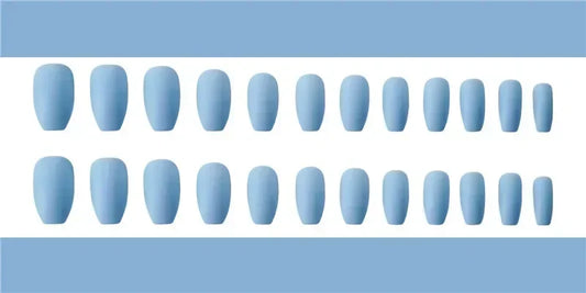24 قطعة/صندوق أظافر صناعية زرقاء اضغط على أطراف الأظافر الزائفة مجموعة ملصقات أظافر فنية للأظافر