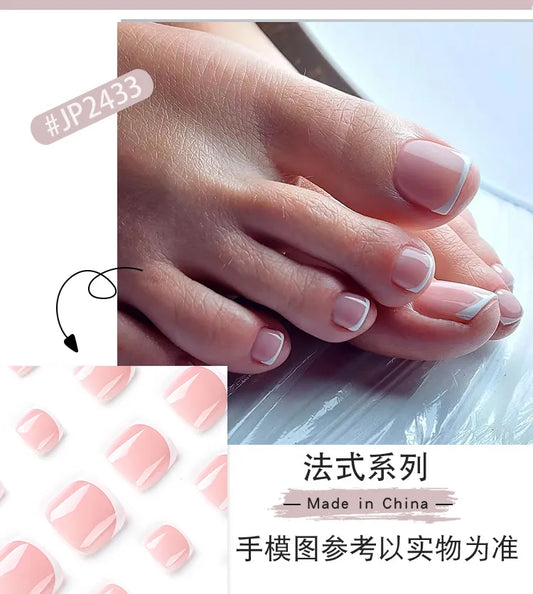 Summer French Toe Nails Set Press On Short Square Acrylic Nail Sats Wearable False Nails Naken Color Falle Feet Feet Tips