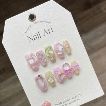 10pcs Summer Sweet Girls Fake Nails Dream Candy 3D Decoration Wholesale False Nails Press On Nails For Women Manicure Salon Use