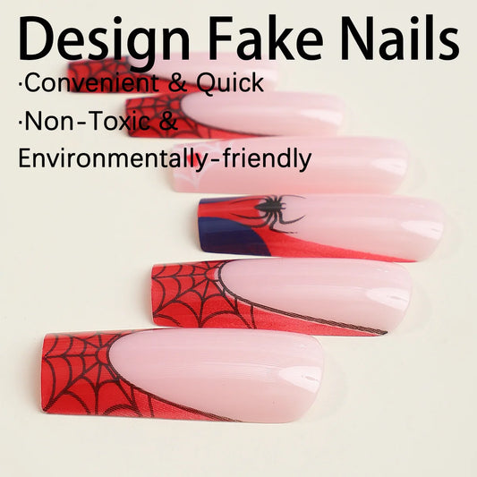 24 st Halloween Pider Fake Nail Patch tryckt French Coffin Ballet Fake Nail Wearable Full Cover Artificial Nail Tips for Girls