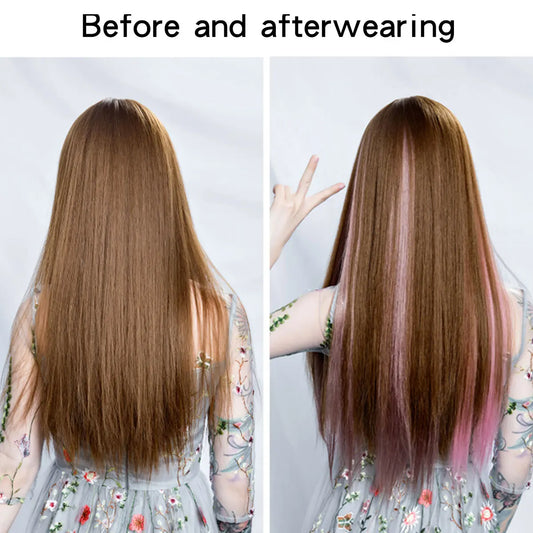 QUEENYANG Color Long Hair Straight Synthetic Heat-resistant Synthetic Extension Hair Rainbow Cord Clip on Hair Extension Wig