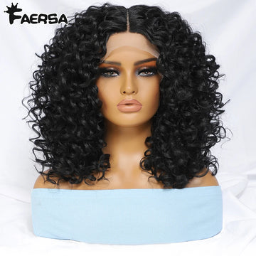 16" Kinky Curly Synthetic Lace Front Wig Black Blonde Wigs For Women Glueless Female Ginger Purple Heat Resistant Natural Hair