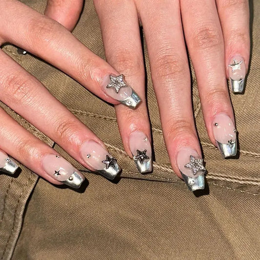 24 st glansiga fyrkantiga falska naglar konstgjorda press på falsk nagel återanvändbar diy lady nagel tips manikyr verktyg med lim