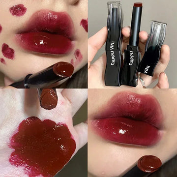 New Jelly Mirror Black Tube Lipstick Long Lasting Non-stick Cup Moisturize Water Light Lip Gloss Korean Lips Makeup Cosmetic 1pc