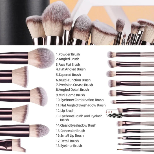 Makeup Brush Set 18 Pcs Premium Synthetic Foundation Powder Concealers Eye shadows Blush Make-up for Women with Black Case