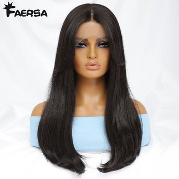 Synthetic Lace Front Wigs Long Straight Blonde Natural Ombre Orange Glueless Cosplay Lace Wig With Baby Hair For Black Women
