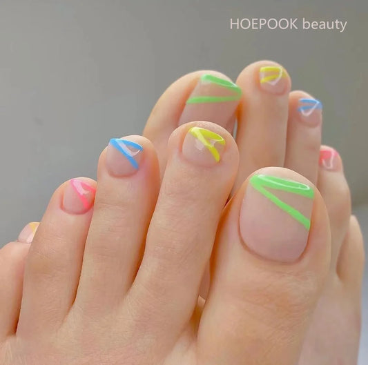 24pcs Colored Toenails Starry Sky Blooming Design False Nails Art Full Coverage Waterproof Removable Faux Press on Nail