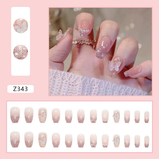Nail Art Full Cover Artificial Fake Nails Patch with Drill Three-dimensional Relief Butterfly Nail Piece Detachable False Nails