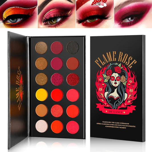 FLAME ROSE Red Eyeshadow Makeup Palette professional,DE'LANCI Pigmented 18 Color Eyeshadow Pallet Matte Shimmer Glitter
