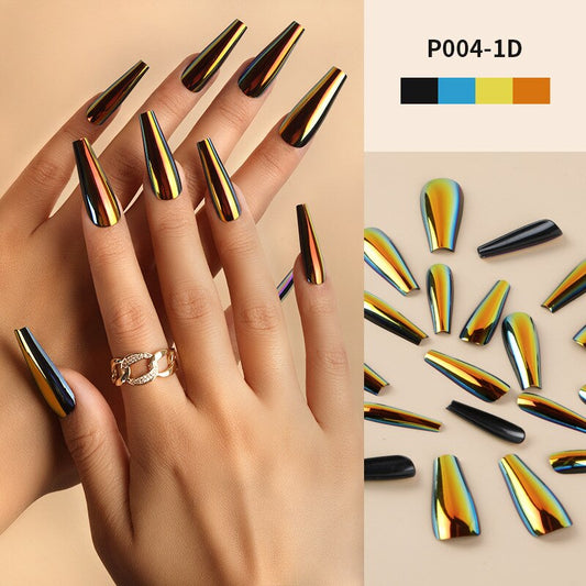 24 -stcs/doos ballerina druk op nagels tips valse nail art volledige omslag afneembare kunstmatige nep nagels metalen spiegelpoeder ontwerp