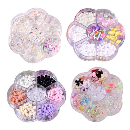 6-compartment mixed bow Manicure nail art decorations bow lollipops, bear beads, pearls and DIY 3D charm nail art accessories