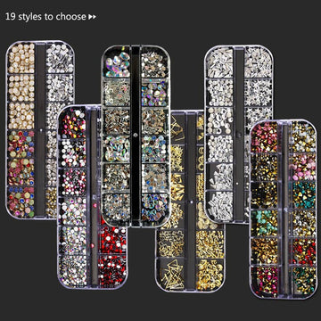 1 caja Decoraciones de arte de uñas Rhinestones de uñas Colores mezclados Ab Crystal Strass Starm Gems Diy Rivet Nails Accesorios de manicura