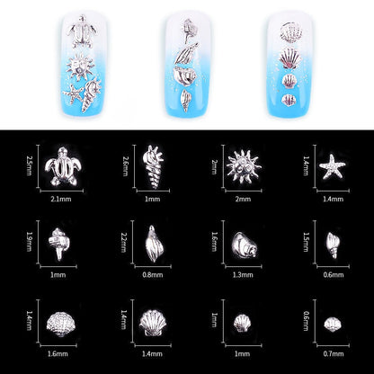 2023 Fashion Metal Sea Animal Stickers for Nails Cute Shell Shape Nail Art Decorations for Manicure