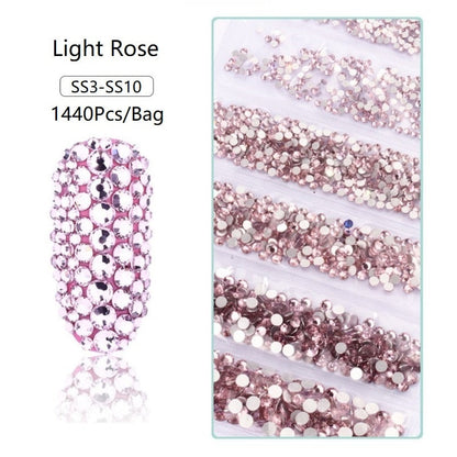 SS3-SS12 1440pcs Glitter 3D Non HotFix FlatBack Glass Pixie Nail Art Clear Crystal AB Rhinestones Shiny Gem Manicure Accessories