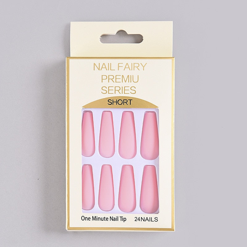 24Pcs/Box Matte Frosted False Nails Detachable Fake Nail Press On Full Cover Nail Tips With Glue Ballet Artificial Fingernails
