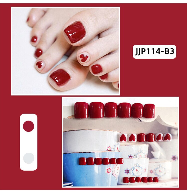 False Toe Nails Summer Simple Wearable Fake Toenails Set Press On Nail French Removable Nail Stickers With Glue For Girls 24pcs