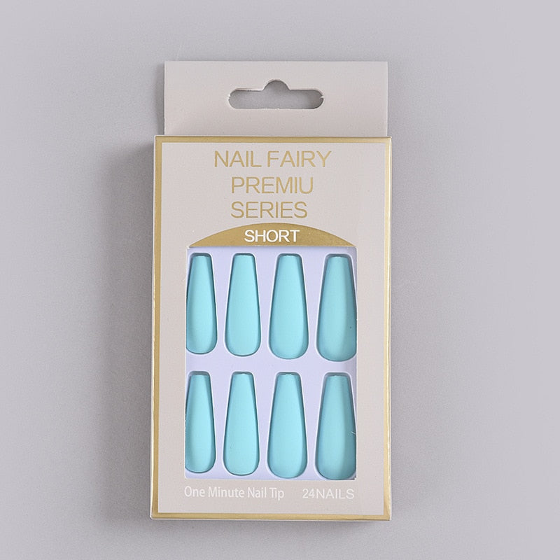 24Pcs/Box Matte Frosted False Nails Detachable Fake Nail Press On Full Cover Nail Tips With Glue Ballet Artificial Fingernails