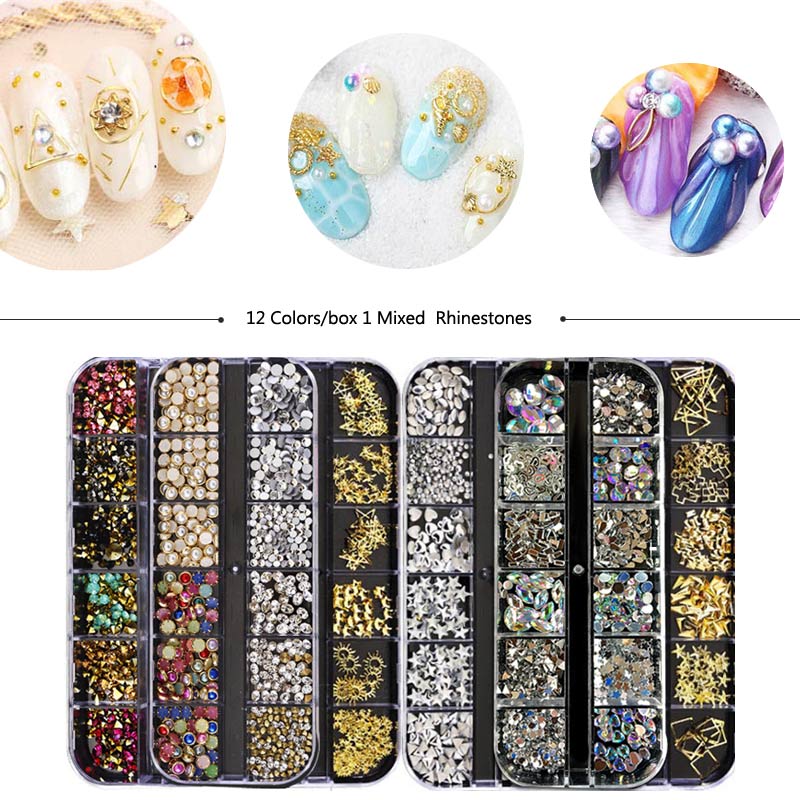 1 Box Nail Art Decorations Nail Rhinestones Mixed Colors AB Crystal Strass 3D Charm Gems DIY Rivet Nails Manicure Accessories