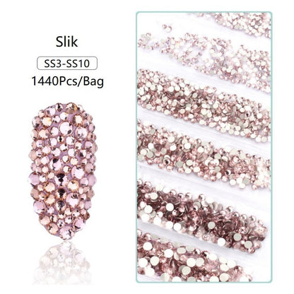 SS3-SS12 1440pcs Glitter 3D Non HotFix FlatBack Glass Pixie Nail Art Clear Crystal AB Rhinestones Shiny Gem Manicure Accessories
