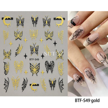 Holographic Hibiscus Flower Nail Art Stickers White Pink Petal Leaf Sliders For Nails Y2K Design Manicure Decoration NTBTF-S51