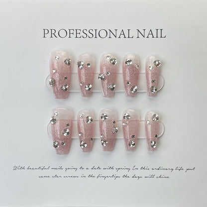 331-345 Number Golden Flower Handmade Fake Nails With Glue Professional Wearable French Advanced Press On Nails With Brick