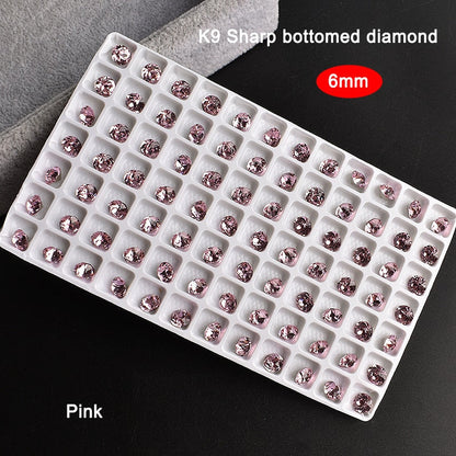 6mm Pointed Bottom Stacked Diamond Shi Yue Face Nail Art Rhinestone K9 Crystal Glass 3D Manicure DIY Decoration Accessories