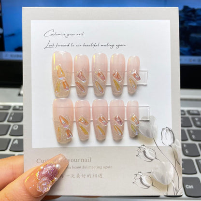 1-15 Number Advanced Handmade Press On Nails With Rhinestones Ballerina Professional Wearable Fake Nails Japanese Y2K Nail Art