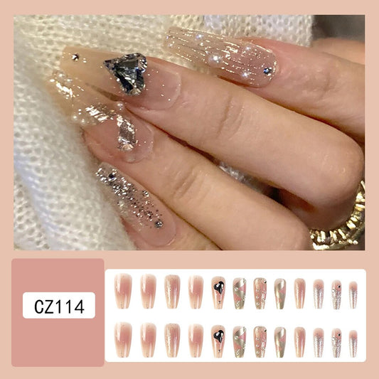 Accesorios de uñas falsas 3D Consejos de ataúd francés desnudos con brillo Diamond Pearls Faux Ongles Manicure Press en suministros de uñas falsas