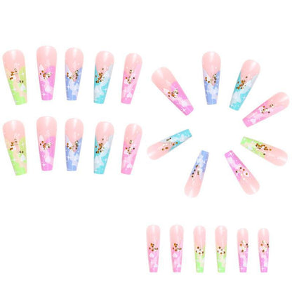 3D fake nails accessories rainbow heart with glitters long french coffin tips faux ongles press on acrylic false nail supplies