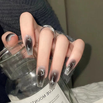 Y2k nep zwarte nagel lang ballet herbruikbare lijm acrylpers op set nagels donkere acryl kunstmatige valse nagels kunsttips 24 stks