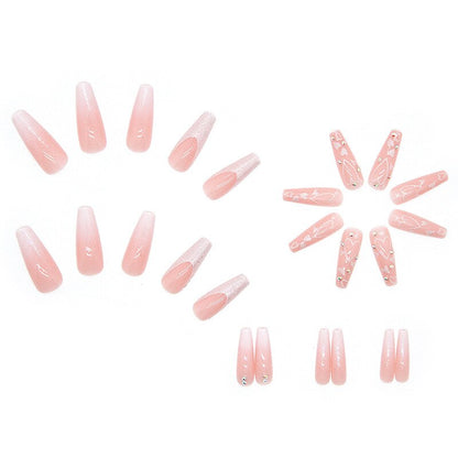 3D strobe fake nails set diamond glitter heart nude pink french long coffin tips faux ongles press on false nail supplies kit