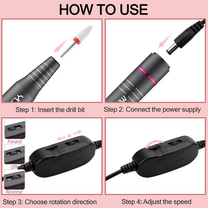 YOKEFELLOW Electric Nail Drill 30000RPM Professional Electric Nail File Kit for Acrylic Gel Nails Manicure Pedicure Home Use