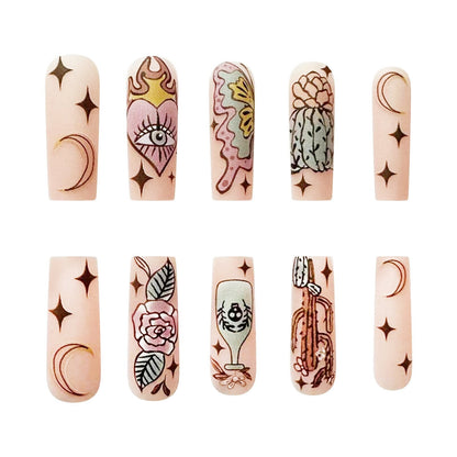 3D cartoon fake nails accessories Summer autumn Cactus Flame Love eye DIY faux ongles press on acrylic false nail set supplies