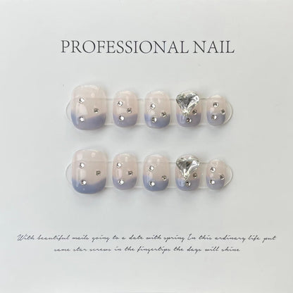 276-290 Number Punk Flame Heart Handmade False Nails Professional Wearable French Advanced Press On Nails With Rhinestones