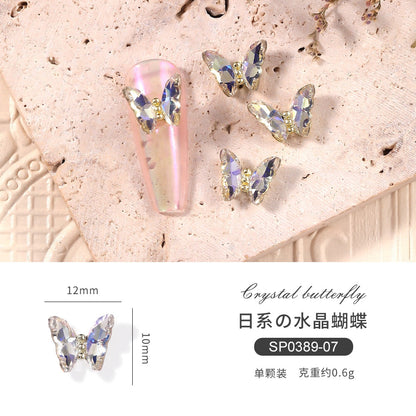 10pcs Glass Crystal Rhinestones Butterfly Nail Jewelry Holographic 3D Butterfly Nail Charms DIY Nail Art Accessories Decoration