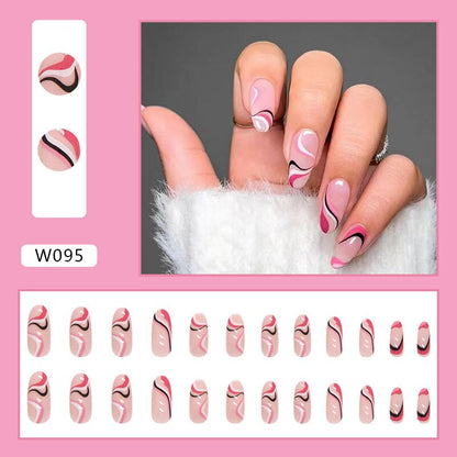 24Pcs/Set Fake Nails With Glue Full Cover Nail Tips Press On Med Nails DIY Manicure Oval Head False Nails Pink Almond Artificial