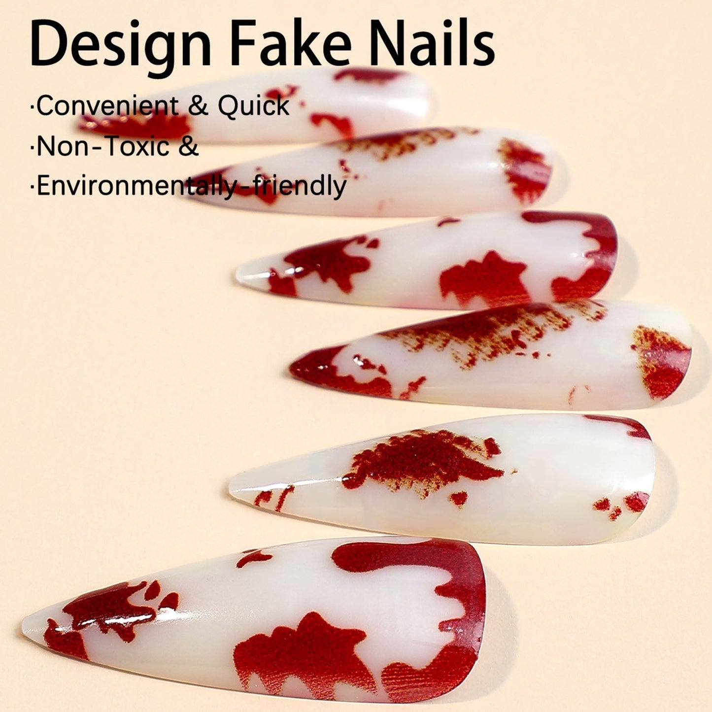 24pcs Long Pointed Halloween Nail Tips Bloodstain Decor Fake Nails Stiletto Press On False Nails Professional Manicure Nail Art
