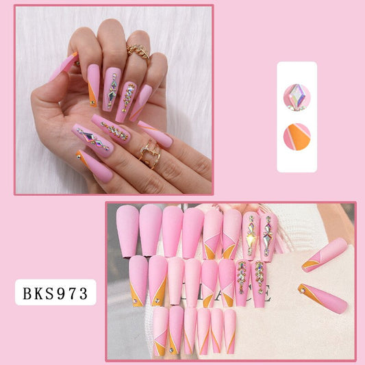 ACCESORIOS DE NAVES FALES DE BALLET 3D Light Luxury Diamond Pink Pink Long Tips Long Manicure Faux Ongles Press en el juego de uñas falsas
