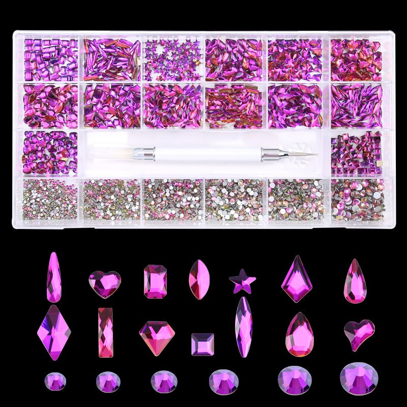 2800/3100PCS Red Pink AB Nail Rhinestones Crystal Decorations Set Nail Stone Drill Pen Manicure Accessories Supplies