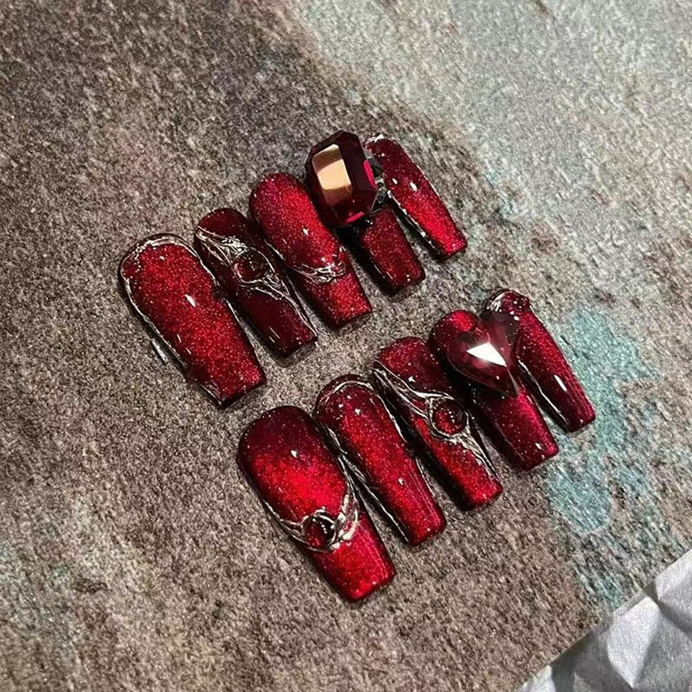 Fashion Cool Personality Cosplay Party Nails Long Coffin 3D High-End Chain Nail Tips Girls Gift Accessories