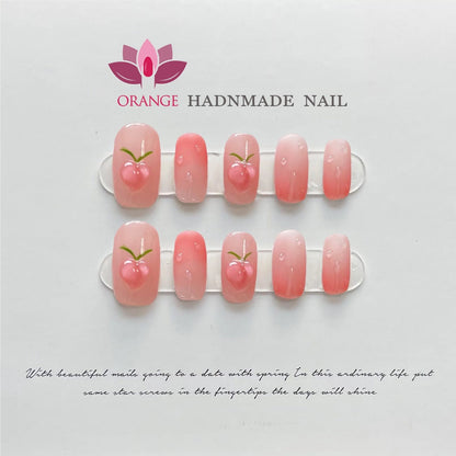 Handmade Pink Fake Nail Press On With Glue Cute Korean Designed Full Cover Winter Manicuree Wearable Nail Art XS S M L Size Nail