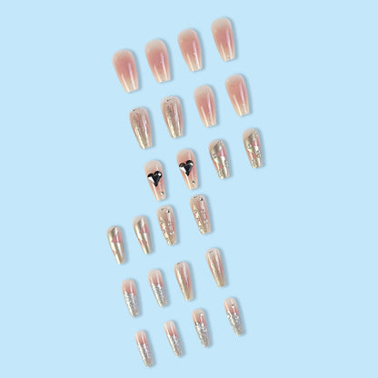 3D fake nails accessories nude french coffin tips with glitter diamond pearls faux ongles manicure press on false nail supplies