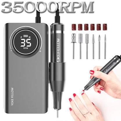 YOKEFELLOW Professional Nail Drill Machine Kit 35000RPM Rechargeable Portable Electric Nail File for Manicure Acrylic Gel Nails